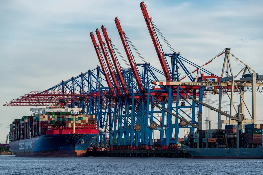 Container-Terminal mit anlegendem Schiff: In Österreich nicht verfügbare Agrarrohstoffe werden beispielsweise über Frachtcontainer angeliefert.