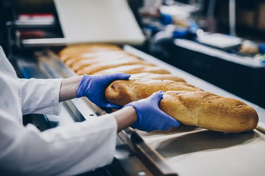 Brotlaibe auf einem Förderband: Um die Herstellung von glutenfreiem Brot zu optimieren, werden die Verfahren laufend verfeinert.